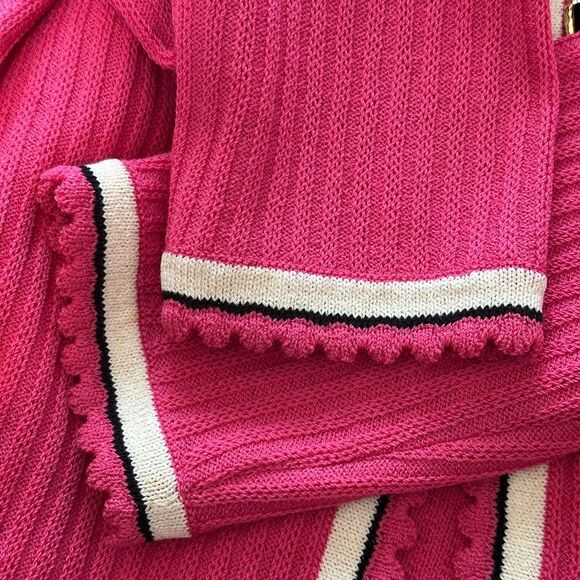 St. John Collection Pink Zip Front Sweater Knit Cardigan with Black Trim Sz 4 - Picture 11 of 16